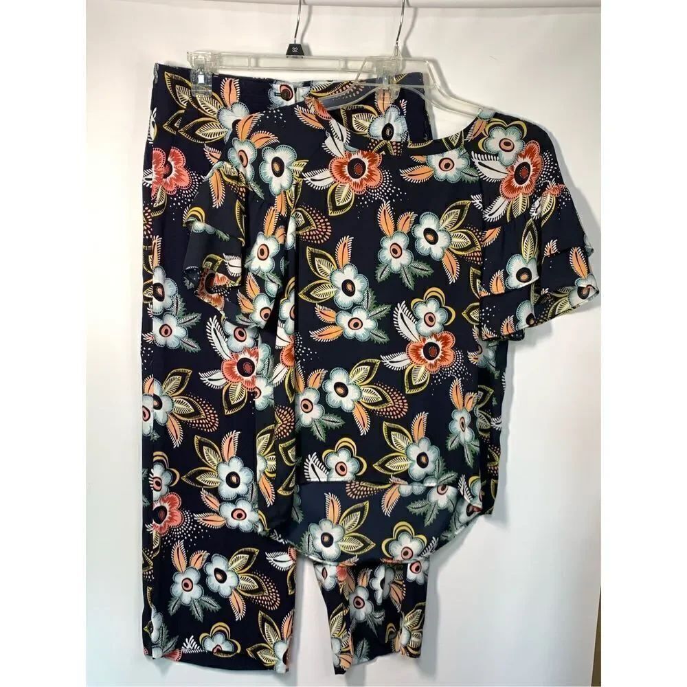 Ann Taylor Loft Women's Tropical Floral Blouse And Pant Set Multicolor Size 0